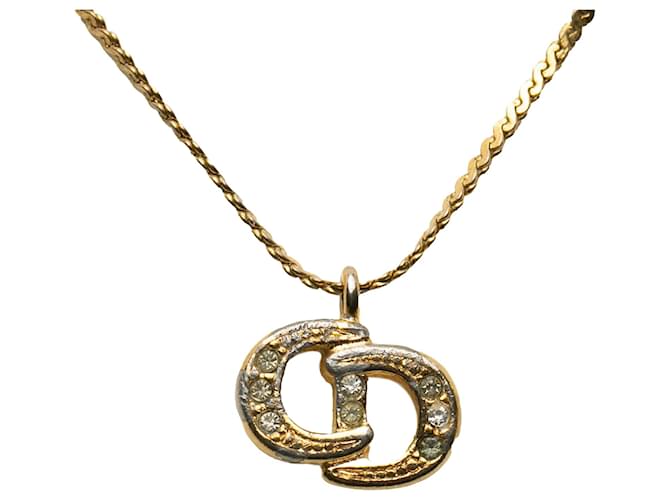 Dior Gold Logo Rhinestone Pendant Necklace Golden Metal Gold-plated  ref.1169942