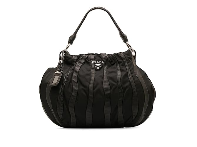 Prada Mordore Stripes Nylon Handbag Black Cloth  ref.1170029