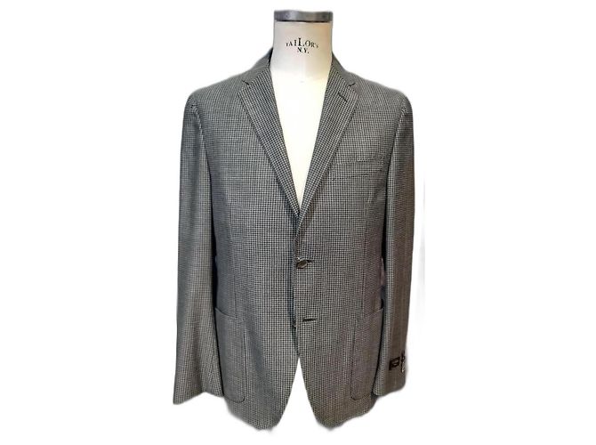 Corneliani Wool and Cotton Blazer Jacket Black Grey