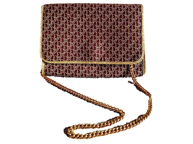 Vintage Dior clutch with chain Dark red Cloth  ref.1170083