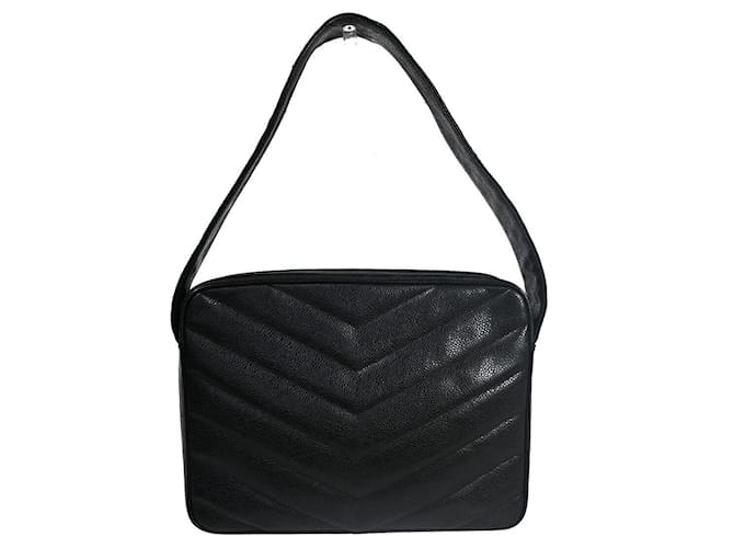 Chanel V-Stich Black Leather  ref.1170107