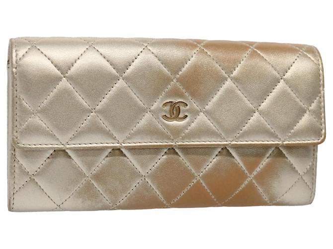 CHANEL Long Wallet Lamb Skin Gold Tone CC Auth bs10438  ref.1170378