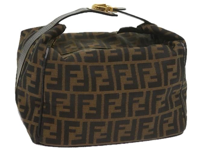 FENDI Zucca Canvas Vanity Cosmetic Pouch Black Brown Auth 60536  ref.1170380