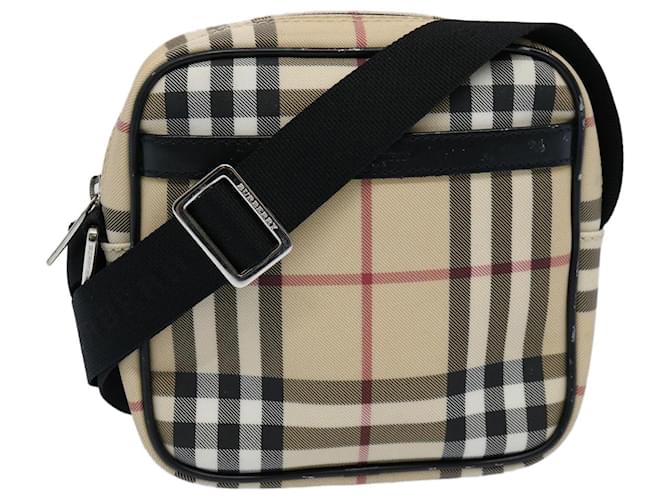 BURBERRY Nova Check Shoulder Bag PVC Beige Black Auth 58498  ref.1170416