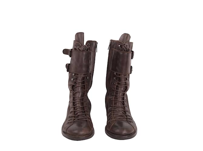 Pinko Leather Lace-up Boots Brown  ref.1170433