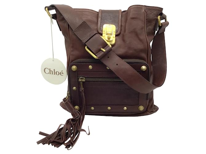 Chloé Chloe Chocolate Leather Shoulder Bag with Gold Studs Brown  ref.1171007