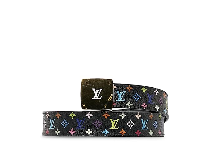 Cinturón reversible con corte LV multicolor y monograma de Louis Vuitton negro Lienzo  ref.1171032