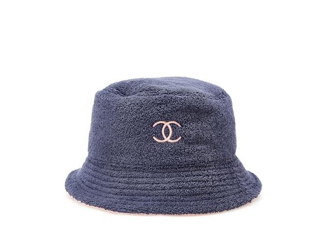 Chapéu Bucket CC Chanel Terry Cloth Azul Lona  ref.1171047