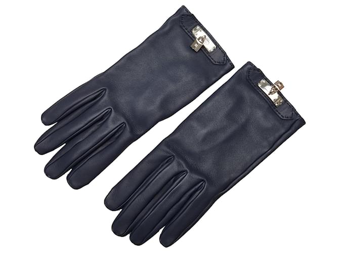 Hermès Blue Hermes Soya Cadena Gloves Leather  ref.1171048