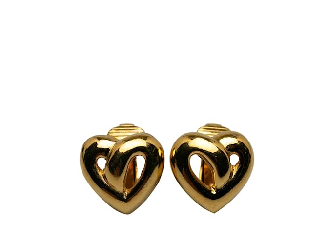 Gold Dior Heart Clip On Earrings Golden Metal  ref.1171071