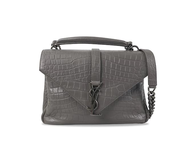Bolso satchel universitario gris Saint Laurent mediano con relieve de cocodrilo Cuero  ref.1171084