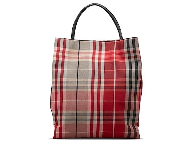 Red Burberry House Check Tote Bag Leather  ref.1171122
