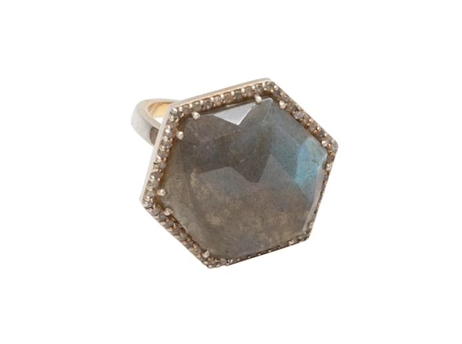Autre Marque Goldener Jennifer Miller-Hexagon-Ring mit Labradorit und Diamant Gelbes Gold  ref.1171135