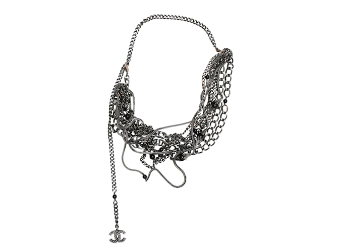 Cinturón de eslabones de cadena multihilo Chanel en tono plateado Plata Metal  ref.1171162