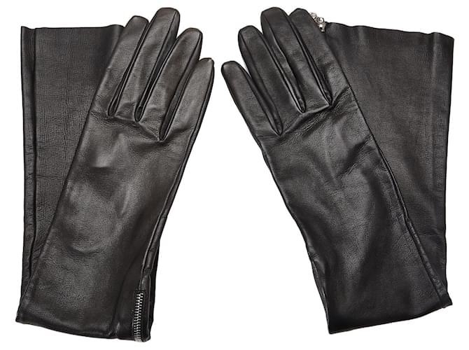 Black Chanel Camellia Lambskin Tall Gloves Leather  ref.1171163