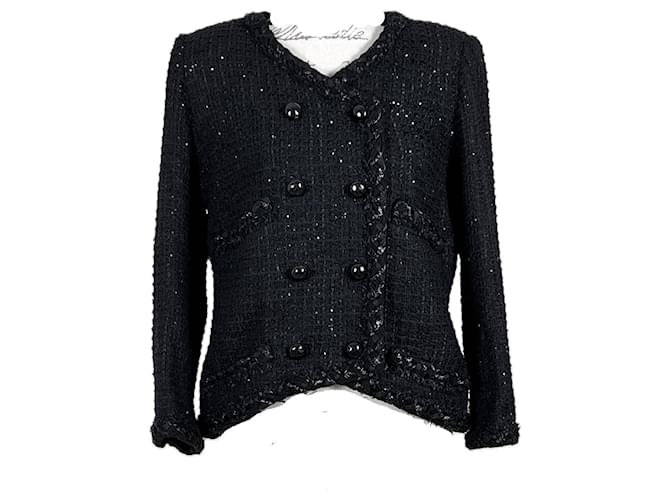 Chanel 9Chaqueta de tweed Lesage negra con botones de K$ CC Negro  ref.1171198