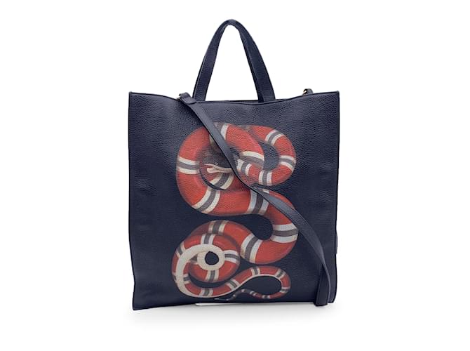 Gucci Black Leather Kingsnake Snake Print Tote Bag with Strap  ref.1171252