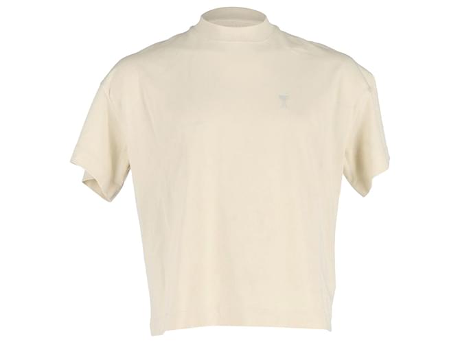 T-shirt AMI Paris a collo alto in cotone Crema Bianco Crudo  ref.1171256