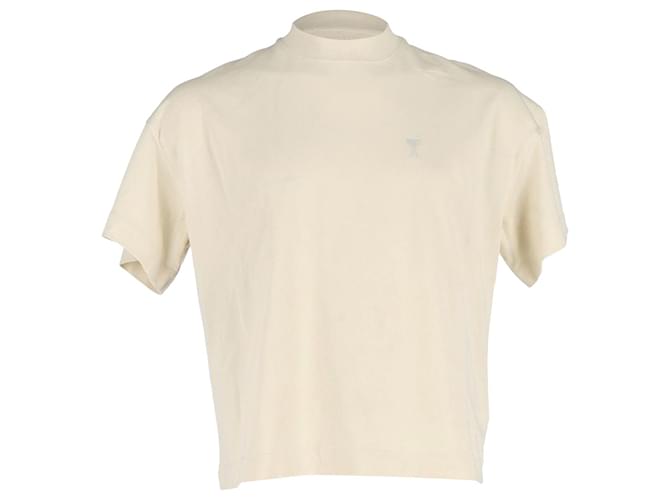 AMI Paris T-Shirt Col Montant en Coton Crème Blanc Écru  ref.1171256