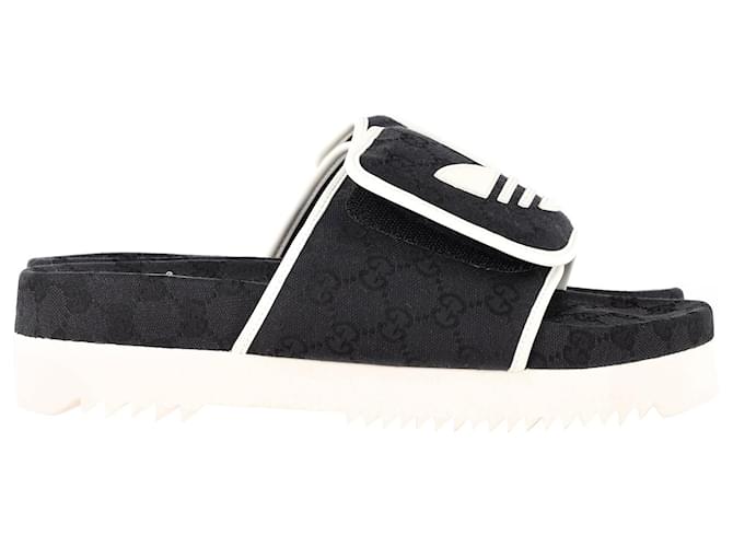 Gucci x Adidas Slide Sandalen aus schwarzem Canvas Leinwand  ref.1171272