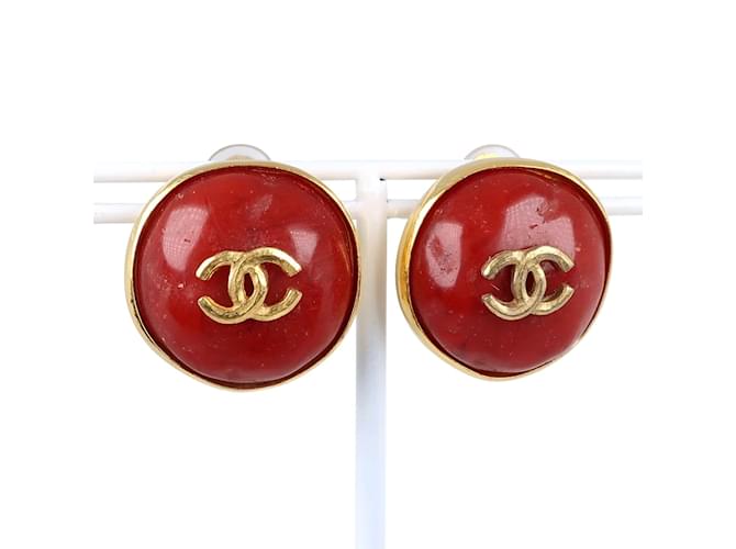 Chanel Boucle d'oreilles CC à Clip  Métal Rouge  ref.1171291