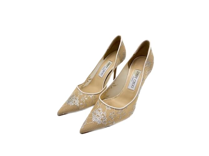 JIMMY CHOO Tacchi T.Unione Europea 38 stoffa Beige Tela  ref.1171359