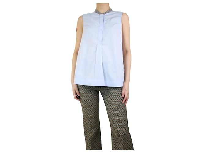Brunello Cucinelli Light Blue diamante-collar sleeveless shirt - size M Cotton  ref.1171381
