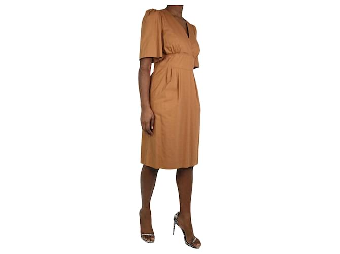 Chloé Brown short-sleeved v-neck dress - size FR 40 Cotton  ref.1171423