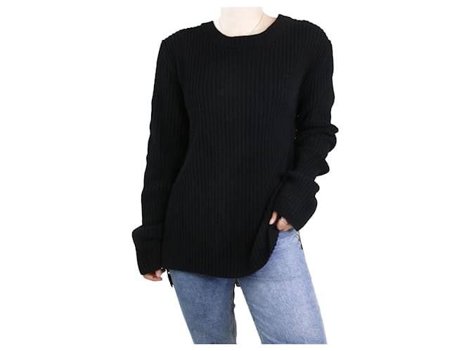 Ann Demeulemeester Black ribbed jumper with lace back - size S  ref.1171424