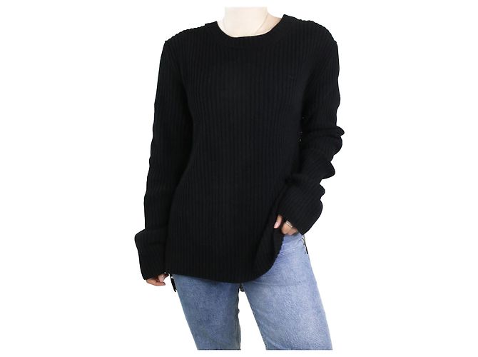 Ann Demeulemeester Pull noir côtelé dos dentelle - taille S