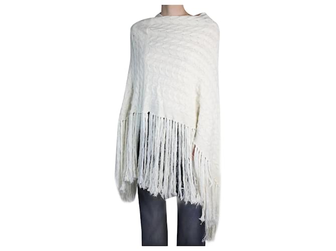 Autre Marque Cream knit cape - size M Cotton Cashmere Viscose Nylon Angora  ref.1171427