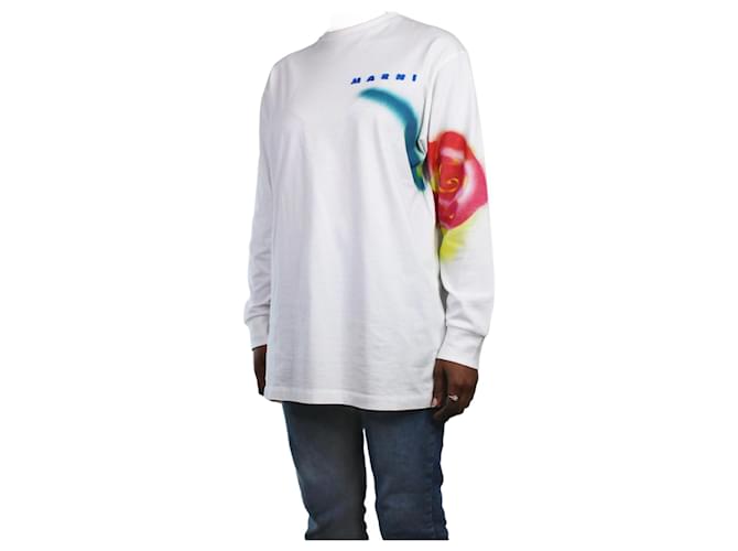 Marni White long-sleeved graphic t-shirt - size IT 42 Cotton  ref.1171432