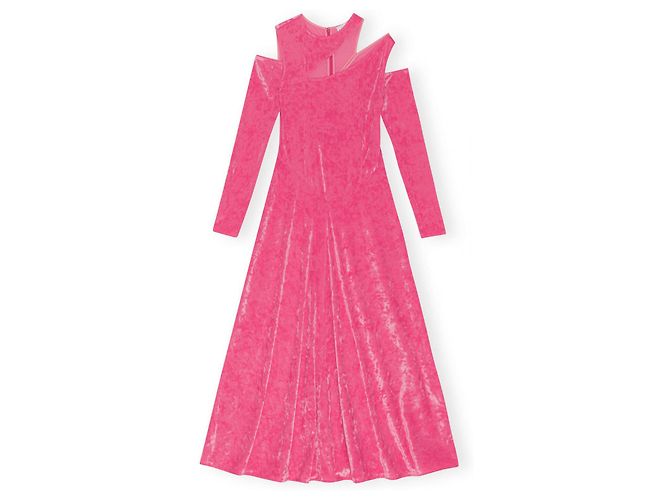 Ganni Maxikleid aus Samt Rosa Pink