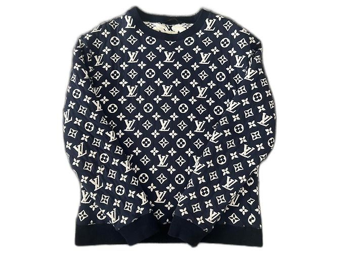 Louis Vuitton Jacquard-Sweatshirt mit vollem Monogramm Weiß Marineblau