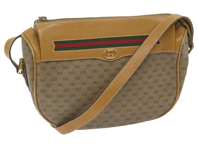 GUCCI Borsa a tracolla Micro GG Canvas Web Sherry Line PVC Beige Verde Auth yk9514 Rosso