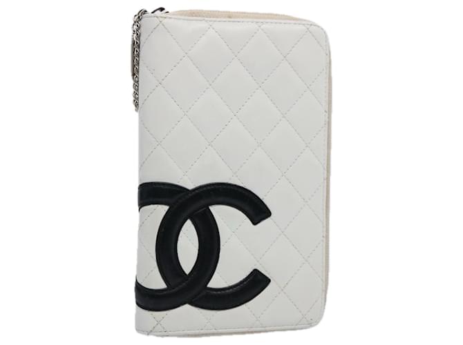 CHANEL Cambon Line Wallet Leather White Black CC Auth 61095  ref.1171637