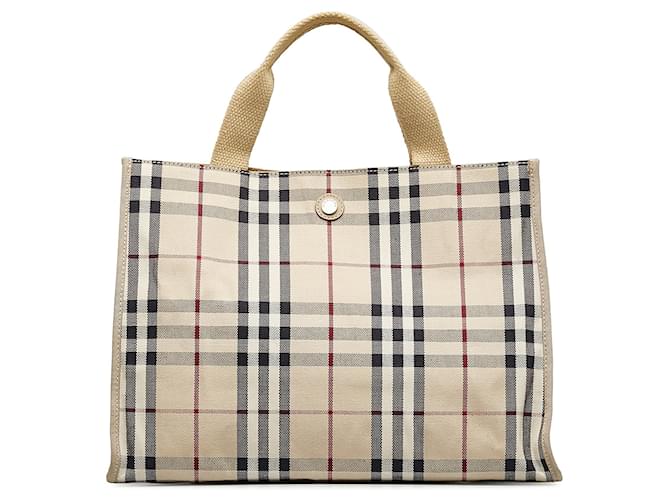 Beige Burberry House Check Canvas Tote Cloth  ref.1171744
