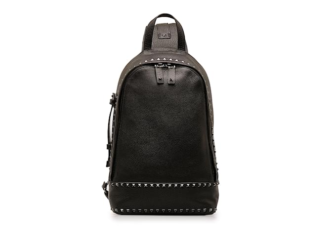 Black Valentino Rockstud Sling Backpack Leather  ref.1171783
