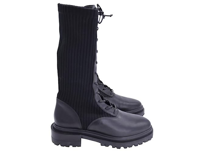 Autre Marque Porte & Paire Lace-Up Boots in Black Knit and Leather  ref.1171821