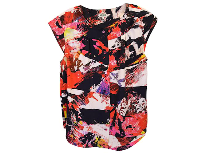 Kenzo Printed Crewneck Blouse in Multicolor Polyester Multiple colors  ref.1171833