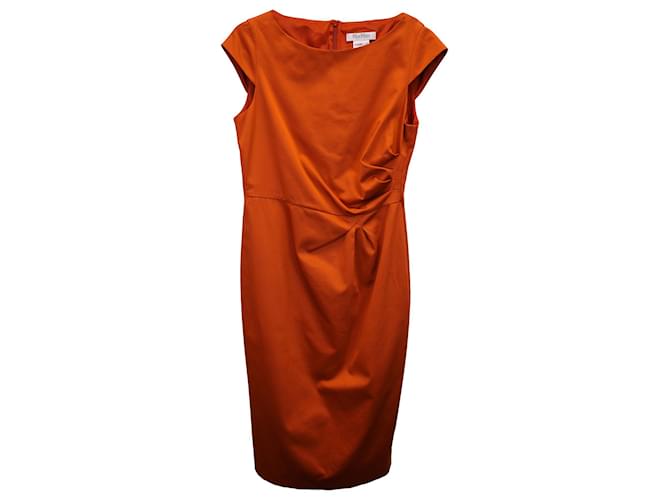 Max Mara Orange Cap Sleeve Belted Dress in Orange Cotton  ref.1171838