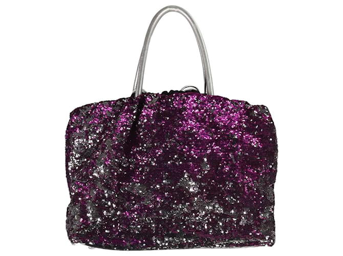 Dolce & Gabbana Purple and silver sequin Miss Charles top handle bag Leather  ref.1171870