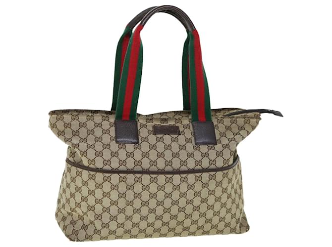 GUCCI GG Canvas Web Sherry Line Mothers Bag Tote Bag Beige Rosso 155524 Auth937  ref.1171926