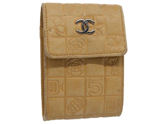 CHANEL Icon Line Zigarettenetui Leder Beige CC Auth bs10427