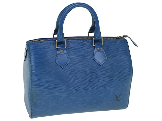Louis Vuitton Epi Speedy 25 Bolsa de Mão Azul Toledo M43015 LV Auth ki3838 Couro  ref.1172016
