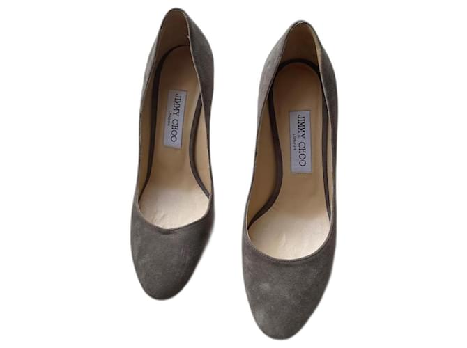 Jimmy Choo Talons Suede Gris anthracite  ref.1172033