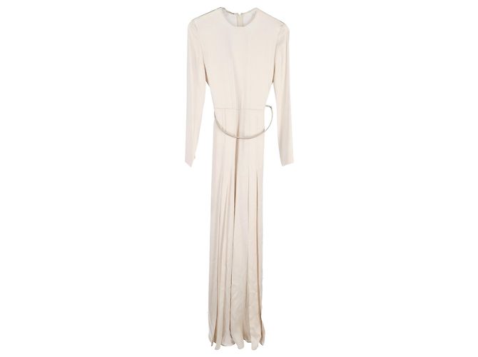 Stella Mc Cartney Stella McCartney Langarm-Overall mit Gürtel aus cremefarbener Seide Weiß Roh