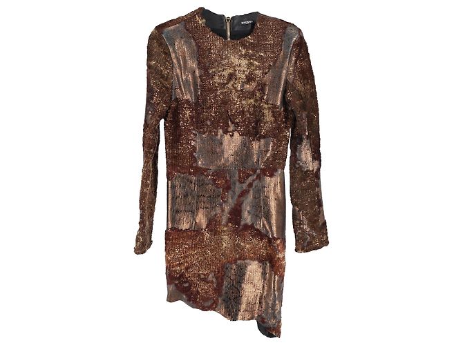 Miniabito Balmain Metallic a maniche lunghe in pelle marrone