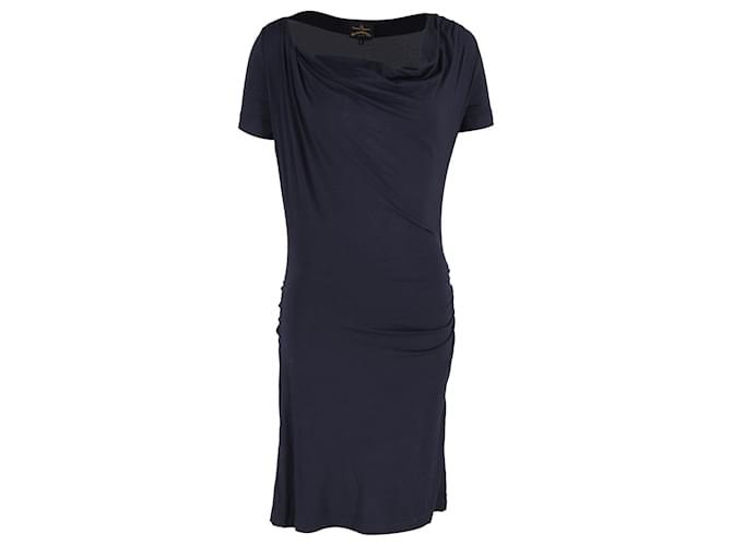 Vivienne Westwood Draped Neckline Dress in Navy Blue Cotton  ref.1172101