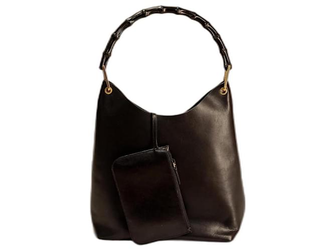 Gucci Black Bamboo Leather Shoulder Bag  ref.1172159